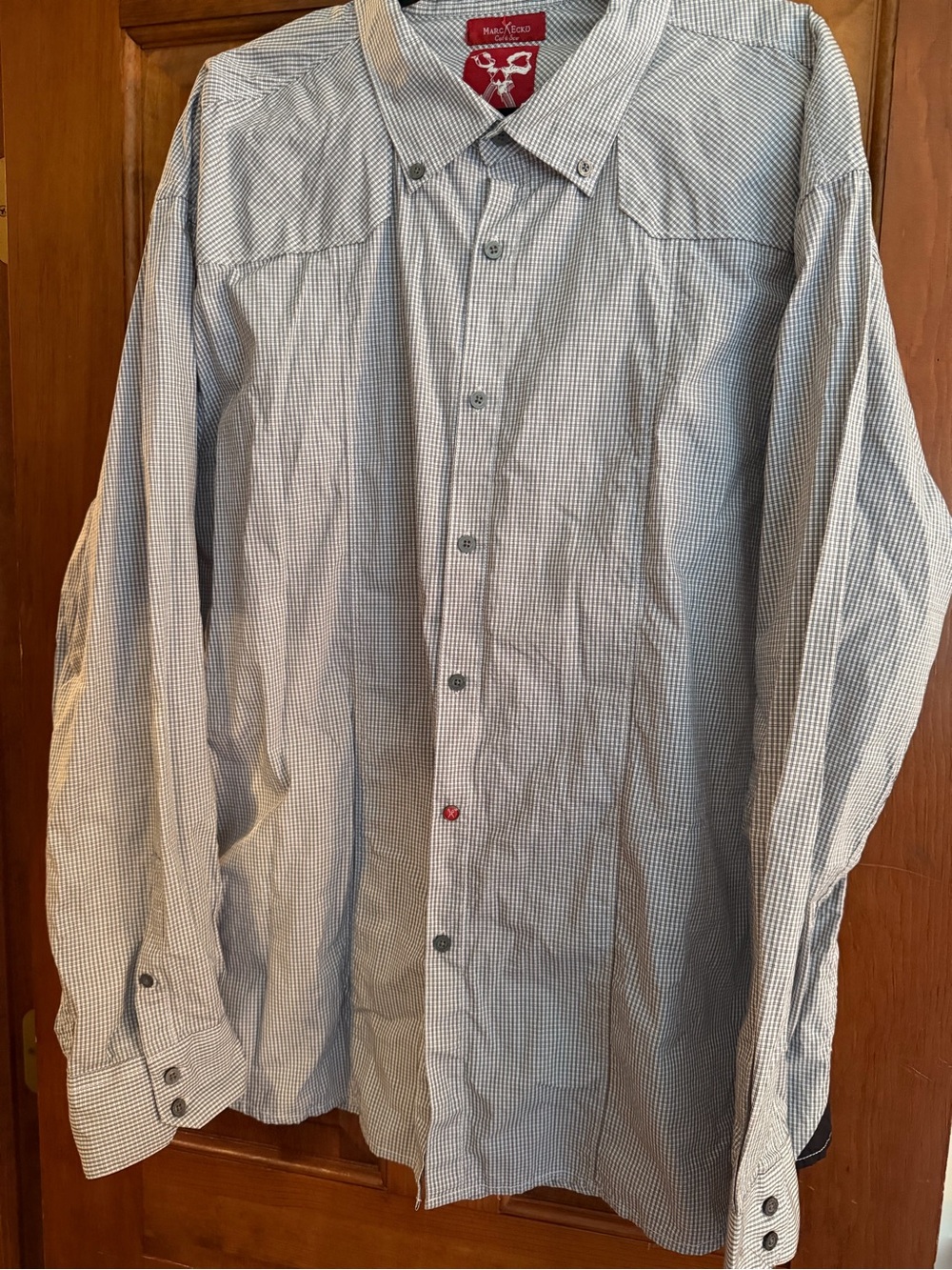 Marc Ecko Cut & Sew Shirt Mens 3XL Blue White Check Button Down Long Sleeve
